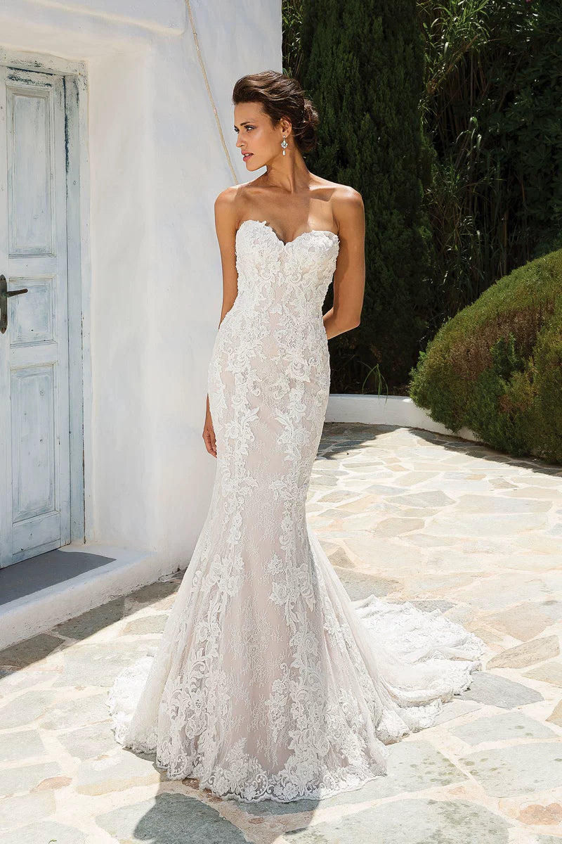 Lorbrv | French Tube Top Fishtail Wedding Dress with Slimming Lace Tail