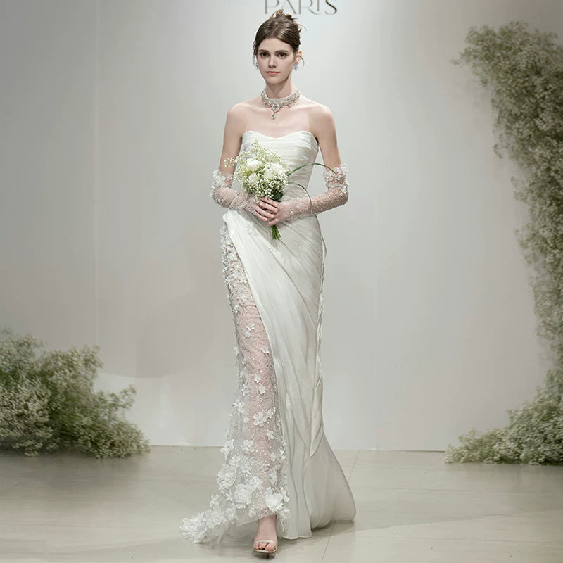 Lorbrv | White Tube Top Light Luxury Wedding Dress with Fishtail Skirt