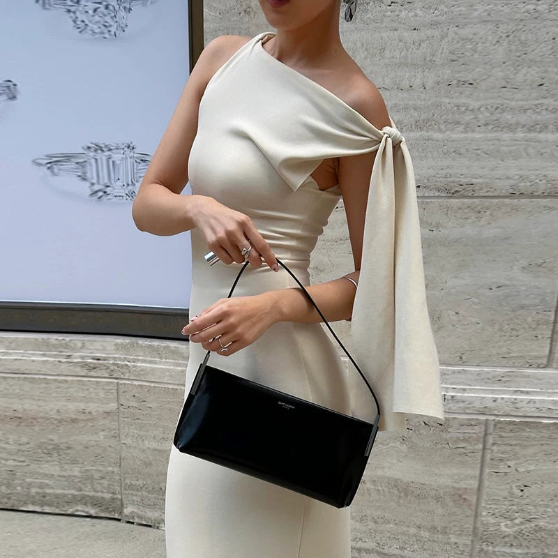 Lorbrv | European-American Diagonal Collar Ribbon Hip-Hugging Dress for Women