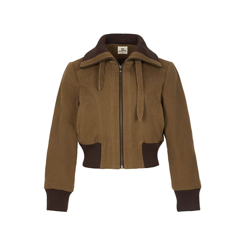 Lorbrv | American-Style Cuban Collar Stitched Short Work Jacket for Women