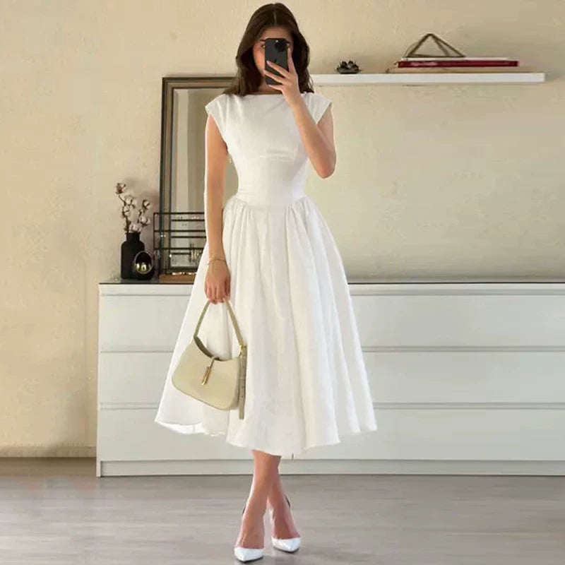 Lorbrv | French Solid Color Sleeveless Backless Slim Dress