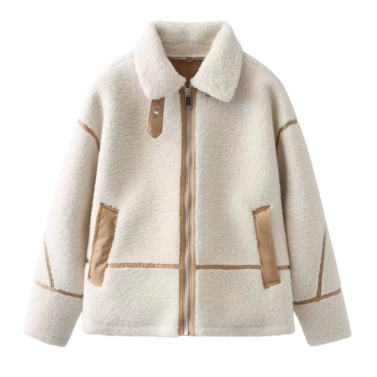 Lorbrv| American Retro Motorcycle Jacket with Contrast Fleece Lapel