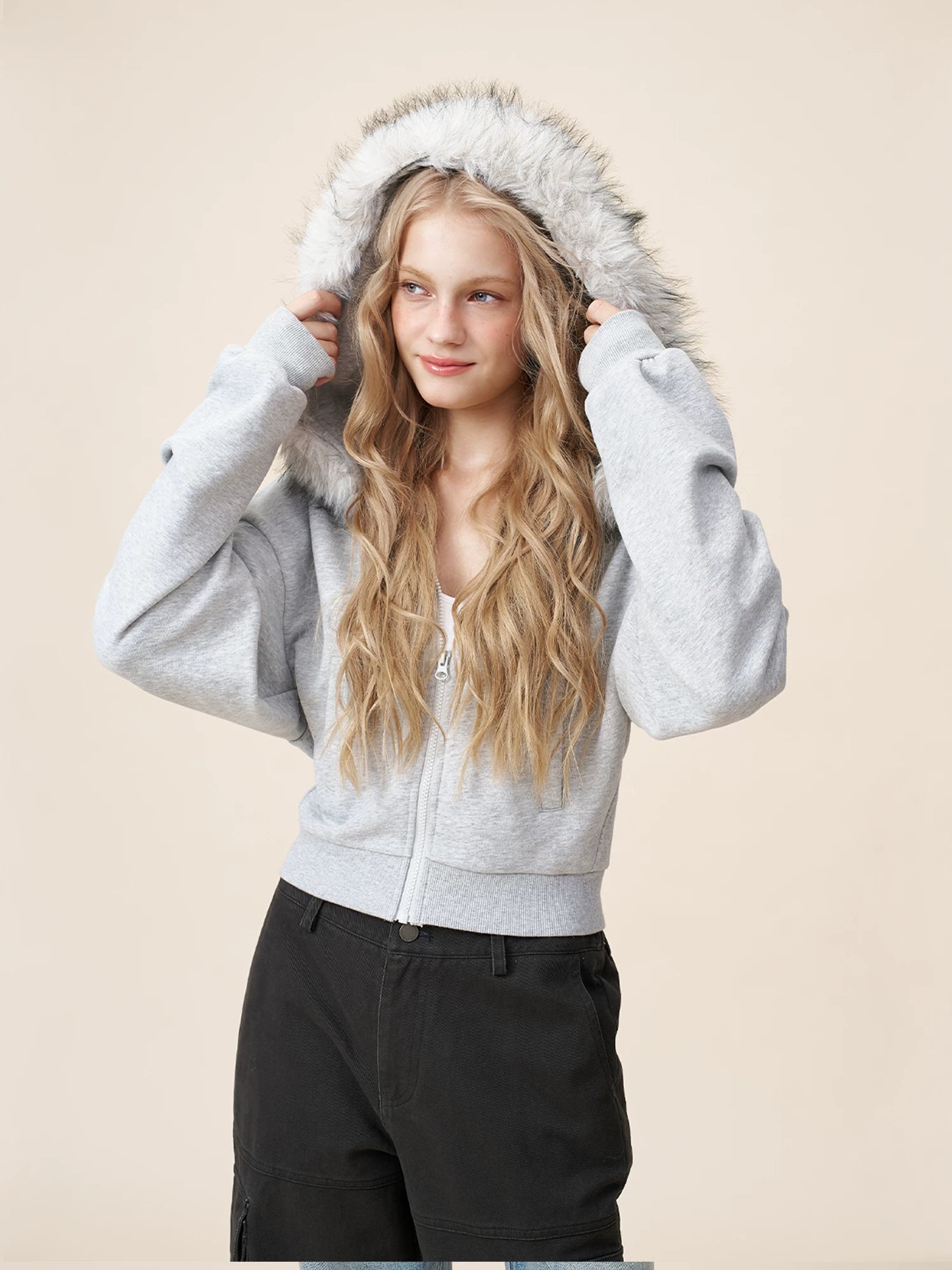 Lorbrv | American Retro Detachable Hood Fur Collar Short Jacket