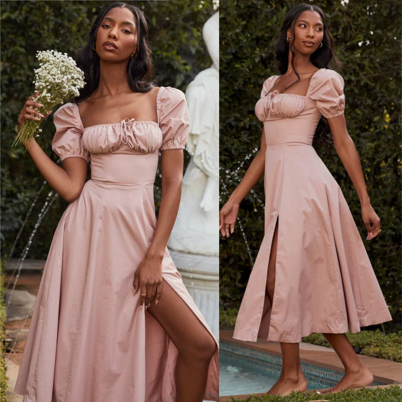 Lorbrv | French Pastoral Square Neck Puff Sleeve Tea Dress