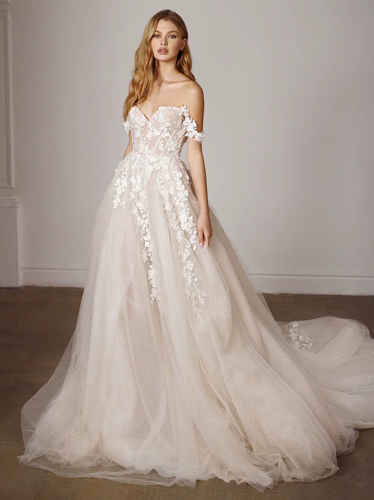 Lorbrv | French Fairy One-Shoulder Lace Wedding Dress with Trailing Slim Silhouette