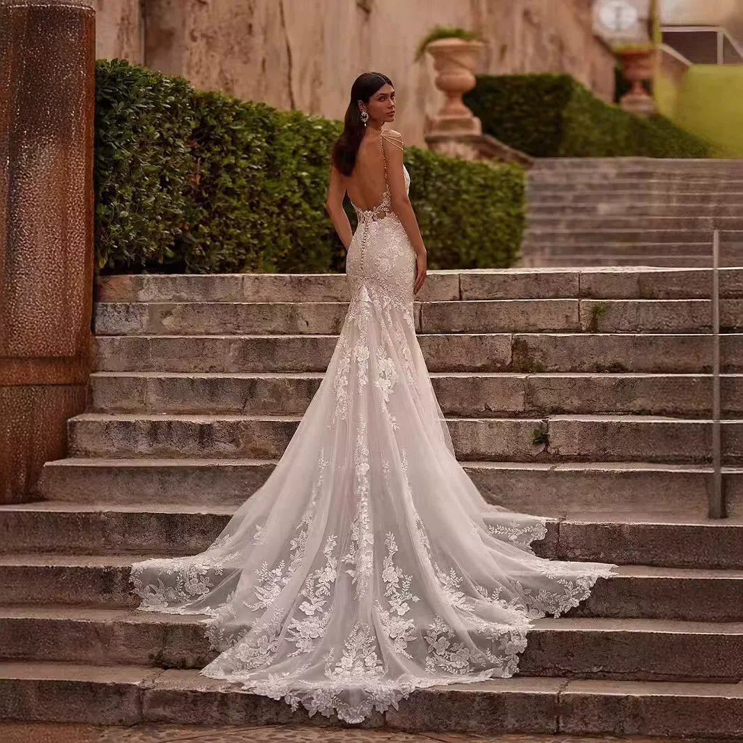 Lorbrv | European-American High-End Hollow Lace Mermaid Tail Wedding Dress