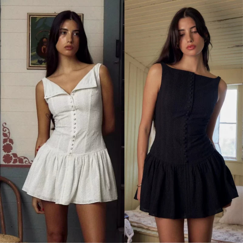 Lorbrv| American Retro Lace Embroidered Backless Sleeveless Suspender Dress