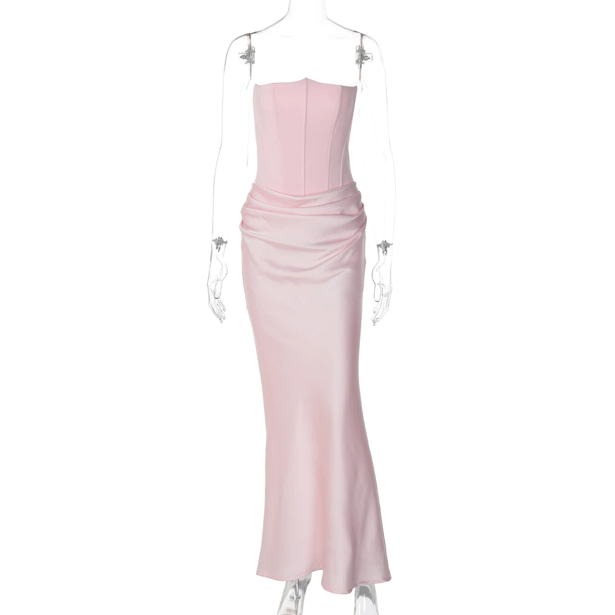 Lorbrv | European-American Satin Spliced Tube Top High-Waist Maxi Dress for Women