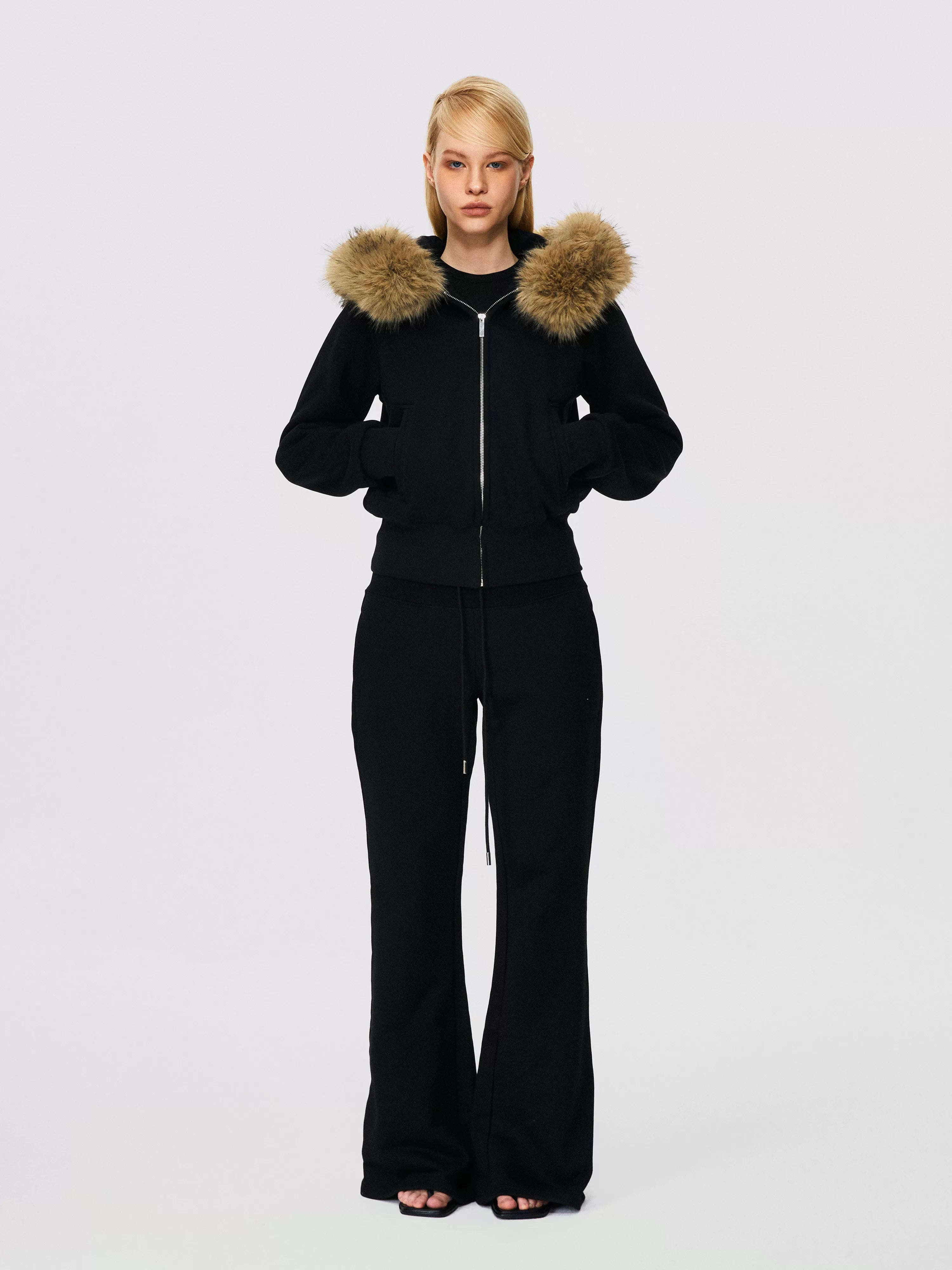 Lorbrv | Fur-Lined Hooded Zipper Sweatshirt Jacket for Women