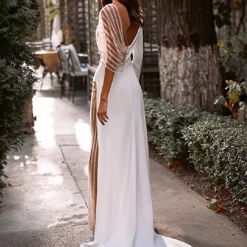 Lorbrv | Ladylike Deep V Backless Sequin Lace Banquet Dress for Women