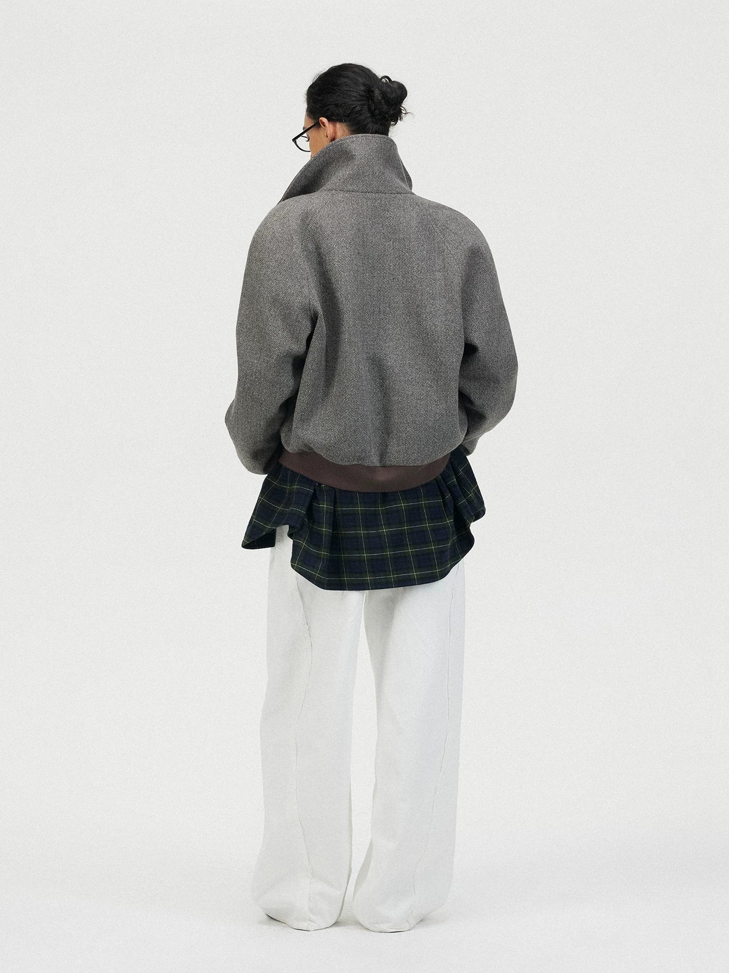 Lorbrv | Herringbone Wool High-Collar Curved Shoulder Jacket