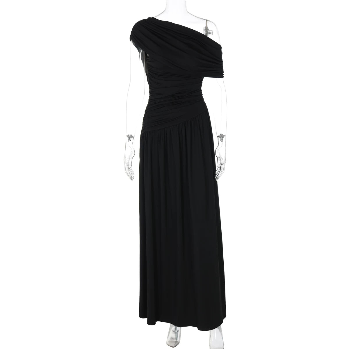 Lorbrv | Irregular Off-Shoulder High-Waist Pleated Maxi Dress for Women