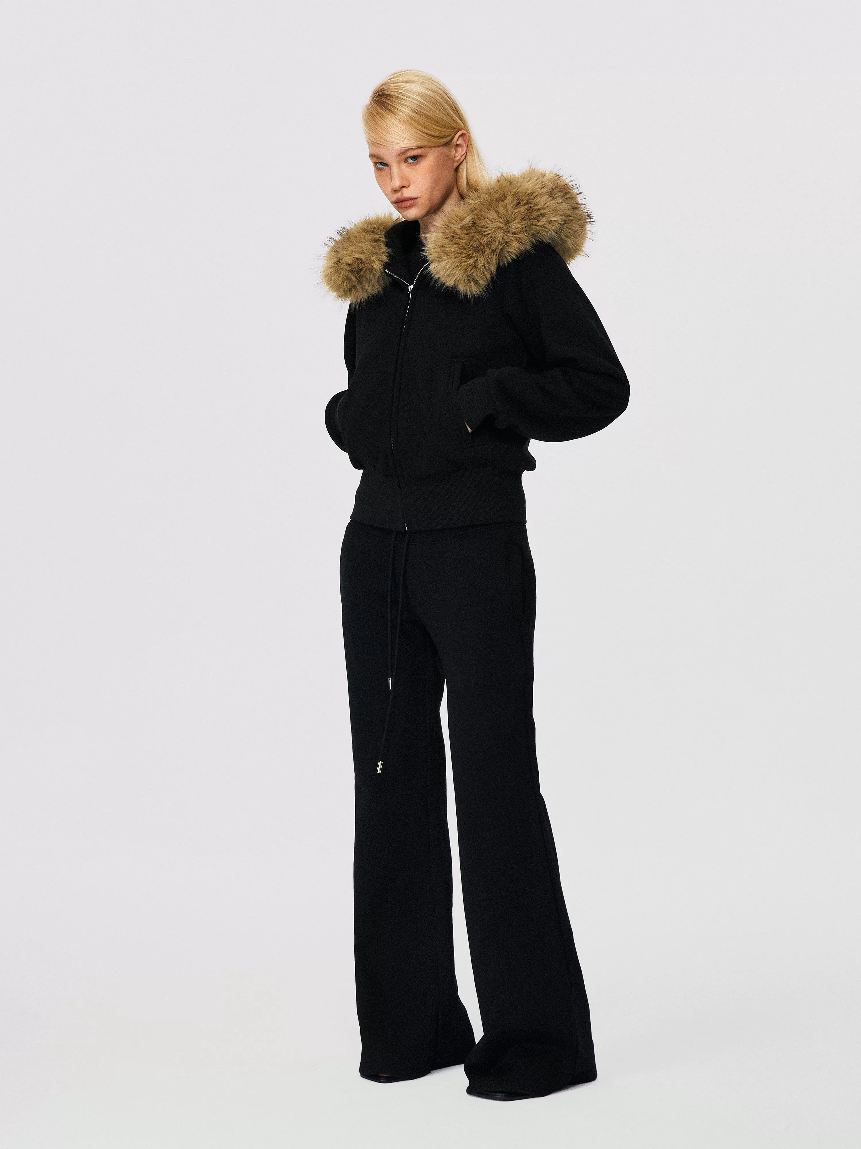 Lorbrv | Fur-Lined Hooded Zipper Sweatshirt Jacket for Women