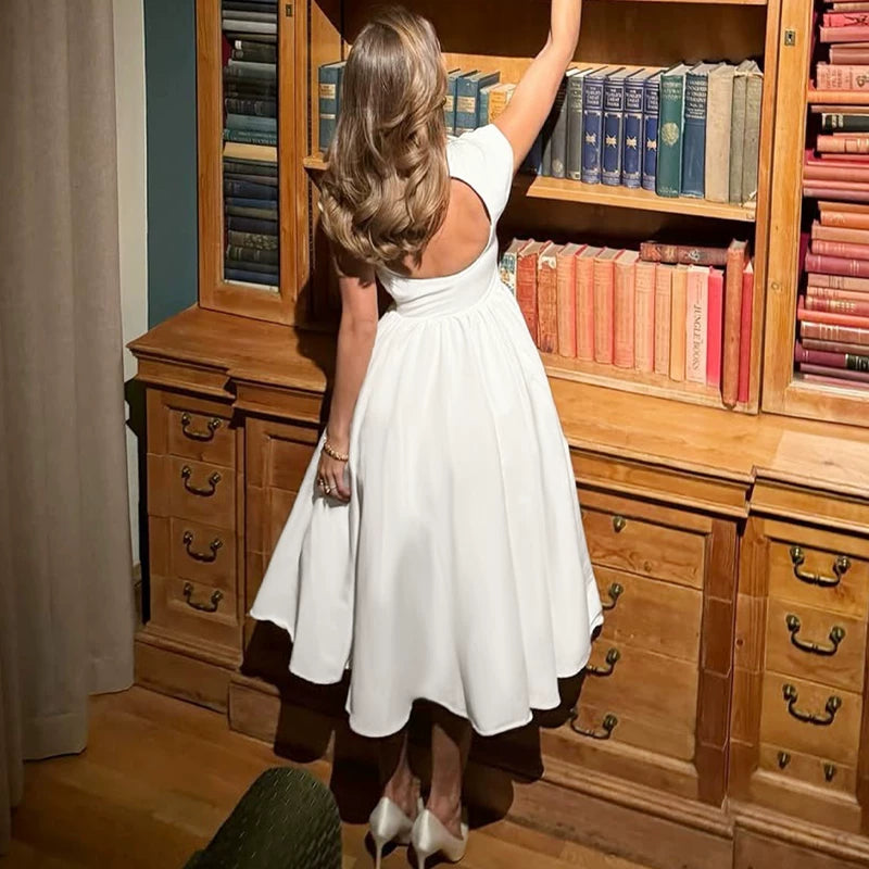 Lorbrv | French Solid Color Sleeveless Backless Slim Dress