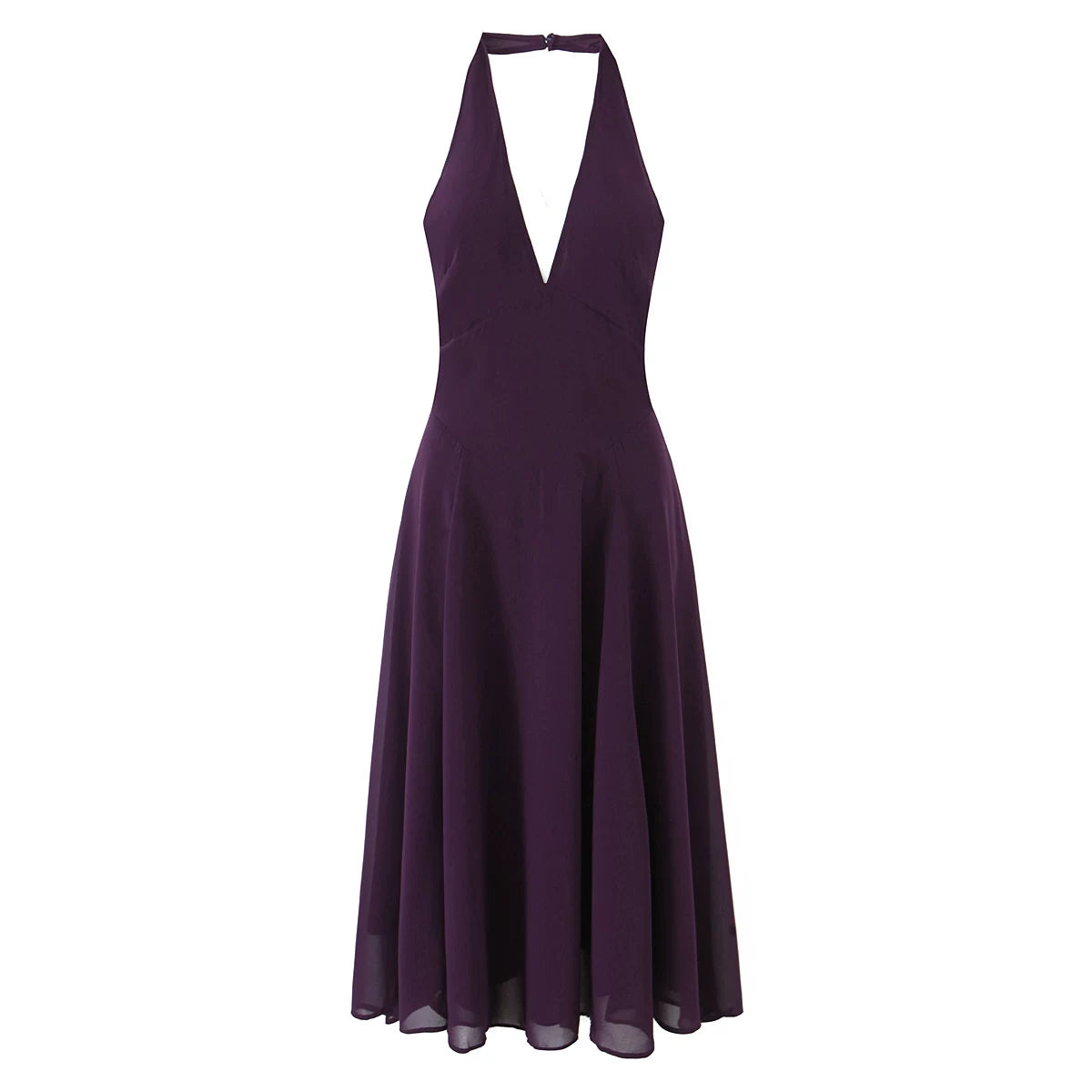 Lorbrv| French Romantic Purple Halter Neck Backless Deep V Dress for Women