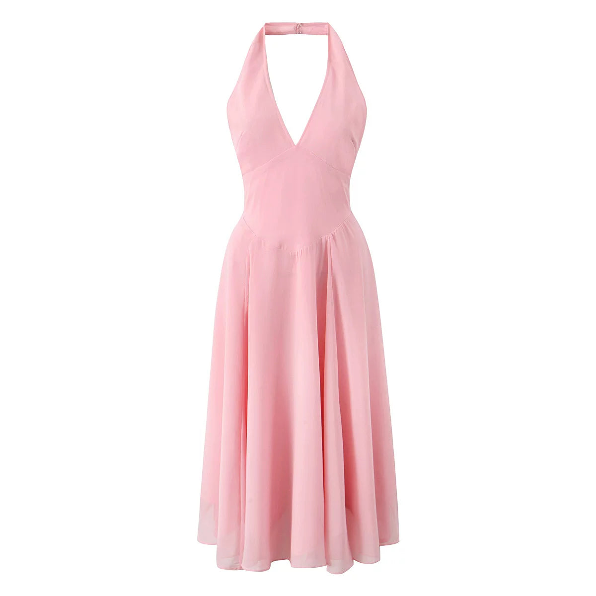 Lorbrv | French Fairy Blue Jacquard V-Neck Backless Halter Holiday Dress for Women