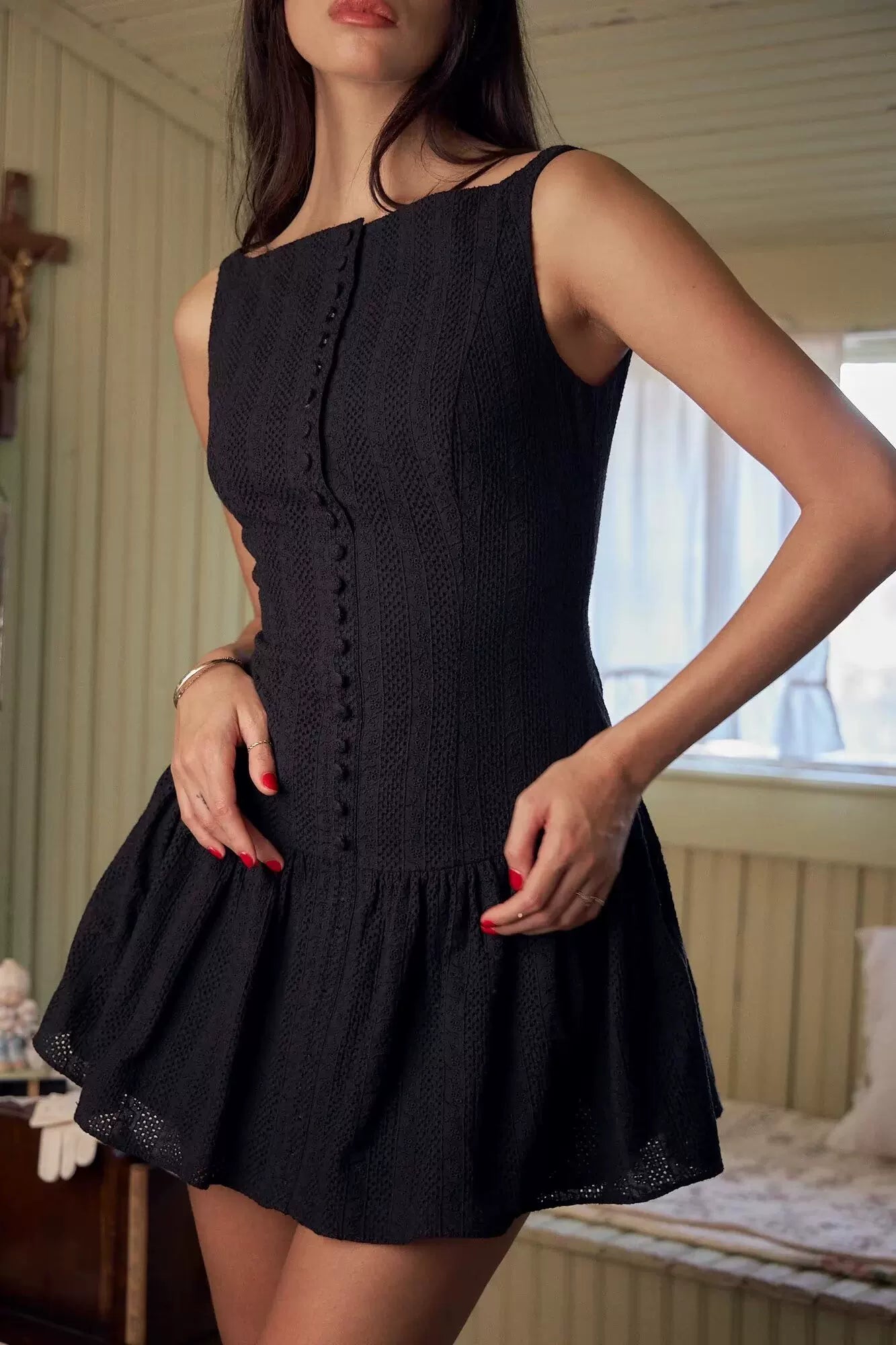 Lorbrv| American Retro Lace Embroidered Backless Sleeveless Suspender Dress