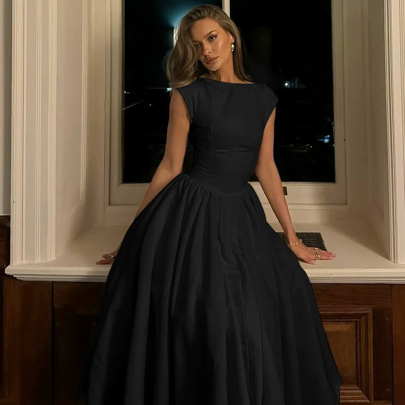 Lorbrv | French Solid Color Sleeveless Backless Slim Dress