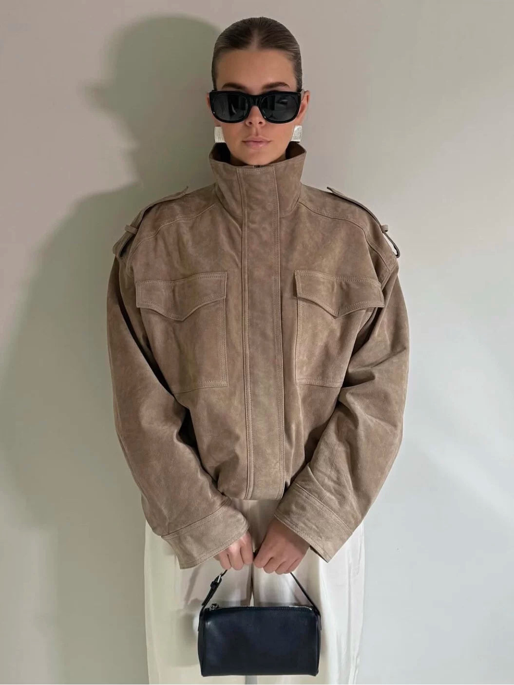 Lorbrv | Imitation Suede Loose Motorcycle Bomber Jacket