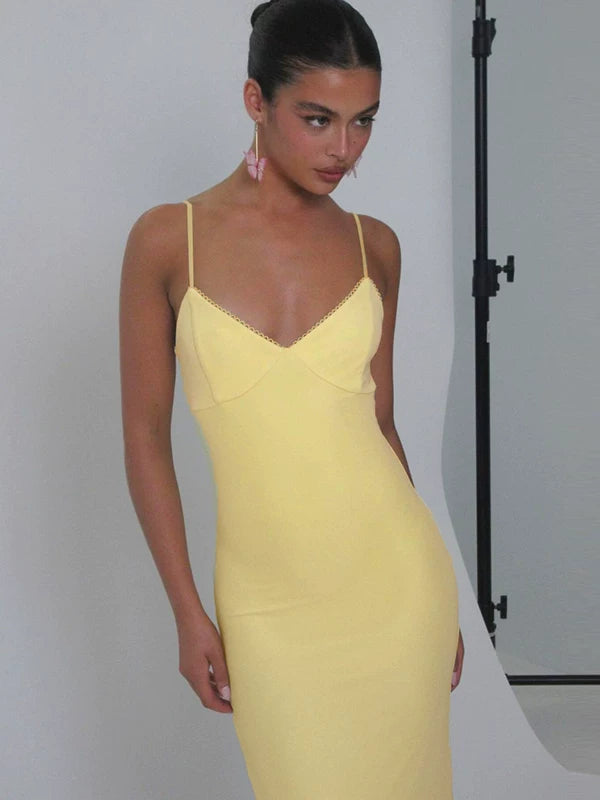Lorbrv | European-American Double-Layer Mesh Deep V-Neck Backless Suspender Maxi Dress for Women