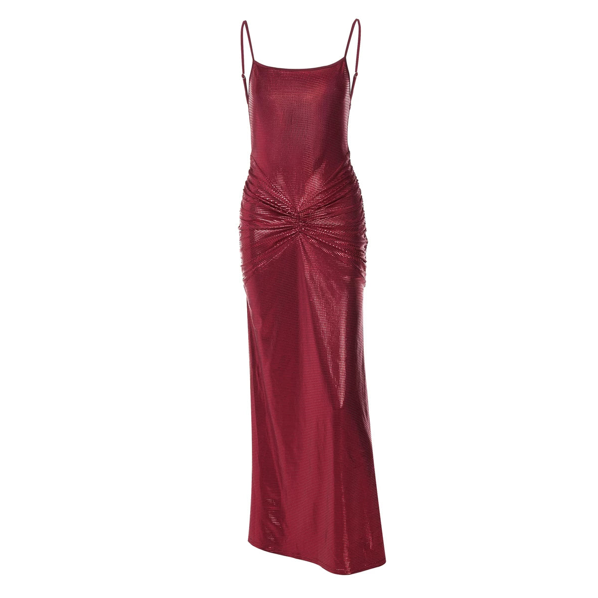 Lorbrv | Reflective Sequin Backless Suspender Maxi Dress with Pleated Waist