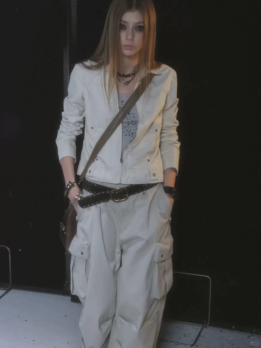Lorbrv | White Metallic Slim-Fit Zippered Punk Short Jacket