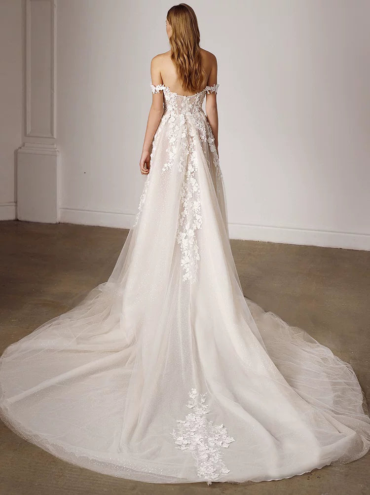 Lorbrv | French Fairy One-Shoulder Lace Wedding Dress with Trailing Slim Silhouette