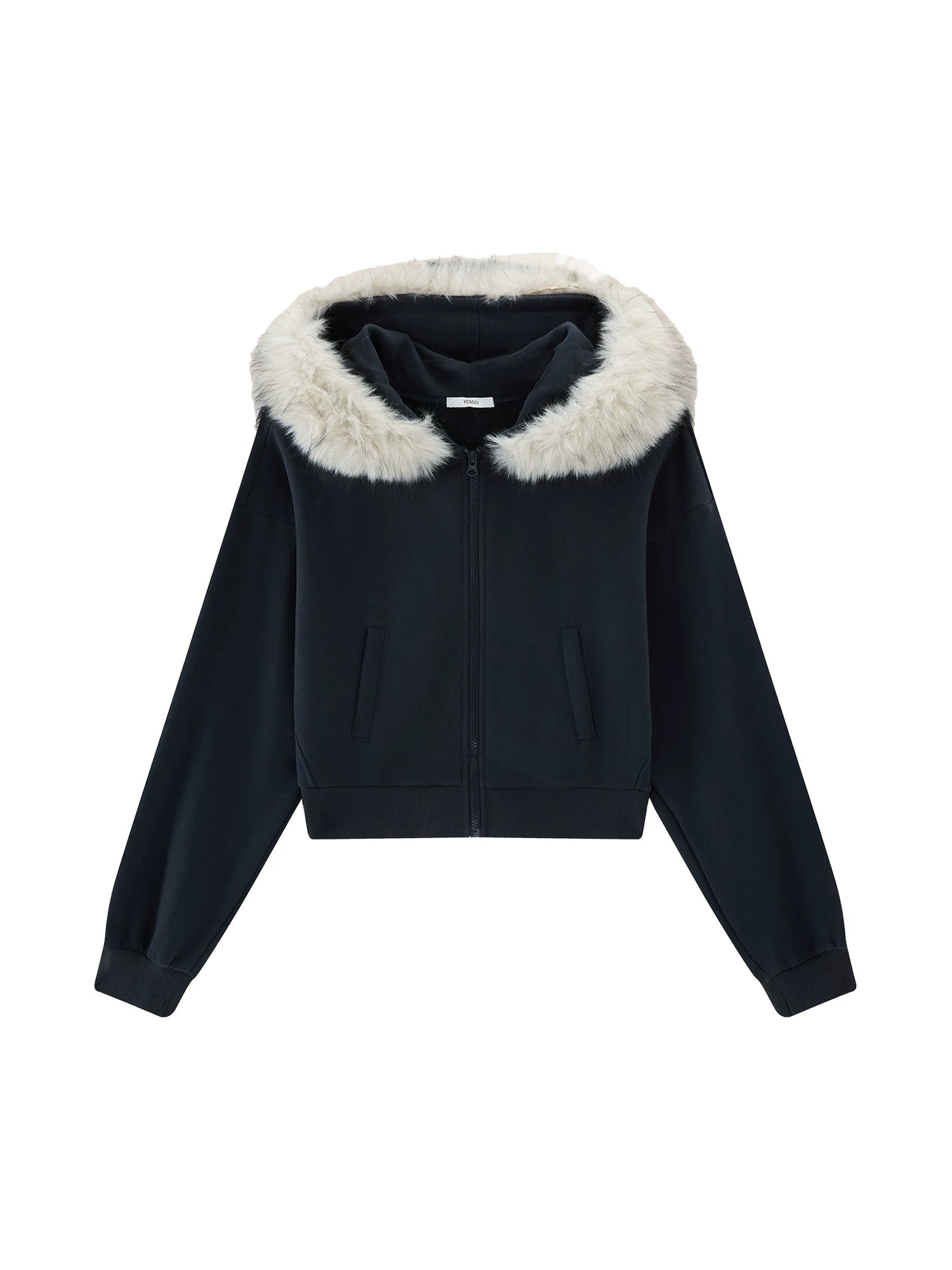 Lorbrv | American Retro Detachable Hood Fur Collar Short Jacket