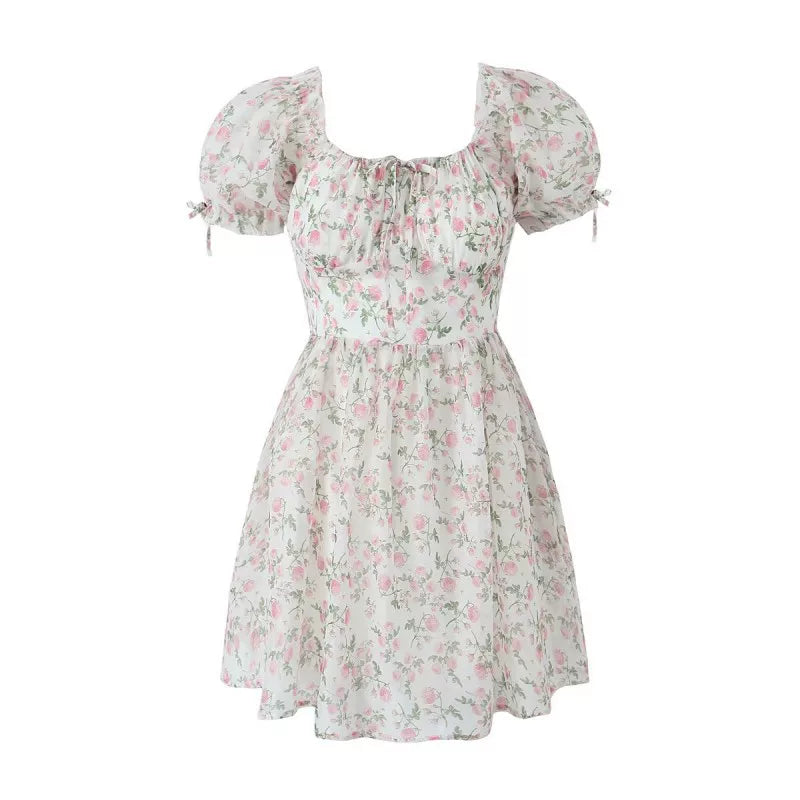 Lorbrv | French Pastoral Square Neck Puff Sleeve Tea Dress