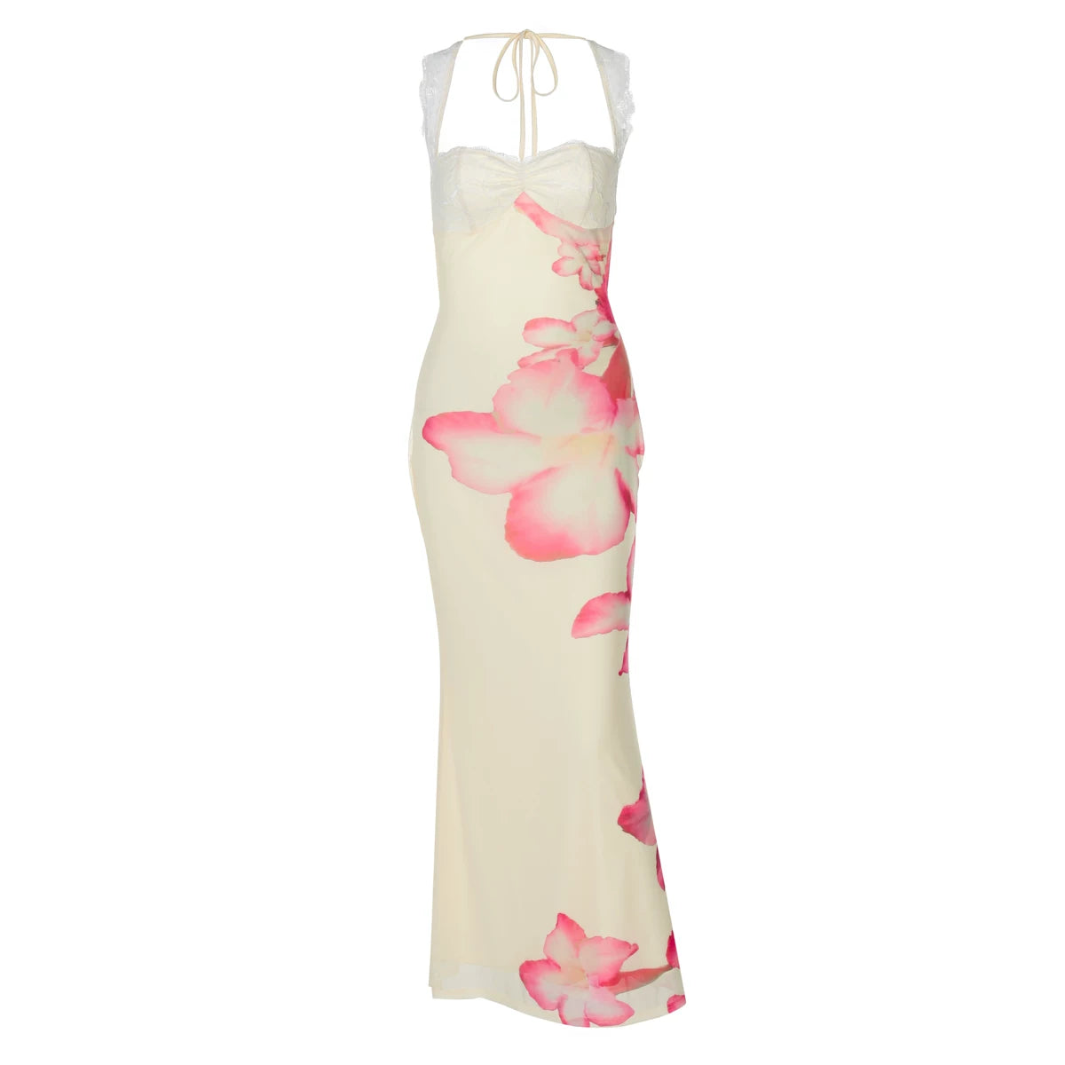 Lorbrv| European-American Double-Layer Mesh Lace Suspender Maxi Dress for Women