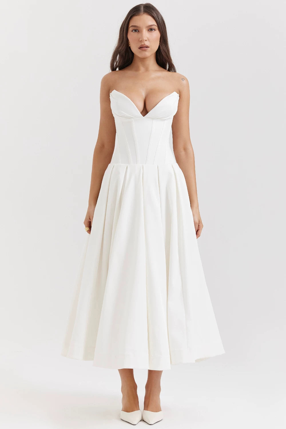 Lorbrv | French Sexy Deep V Corset Tube Top Backless Evening Midi Dress for Women