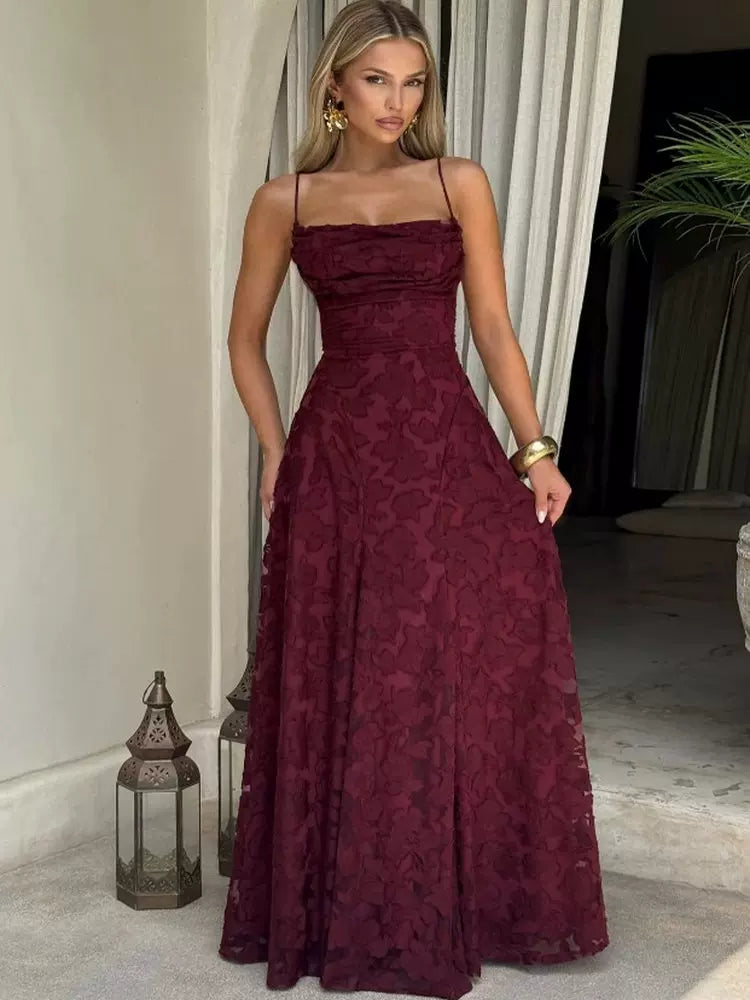 Lorbrv | French High-End Romantic Backless Jacquard Suspender Dress for Women