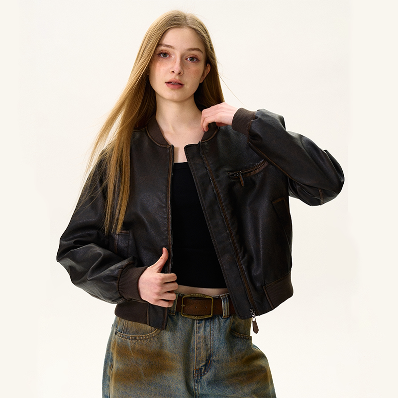 Lorbrv | Retro Distressed Brown Leather Motorcycle Jacket