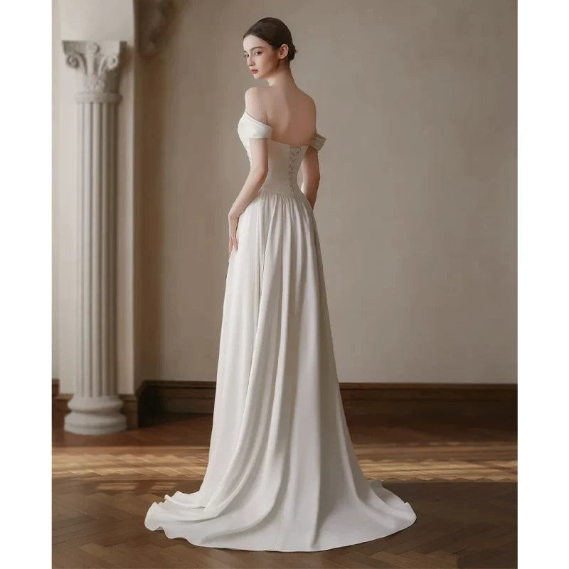 Lorbrv | French One-Shoulder Light Luxury Wedding Dress with Satin Trailing Skirt