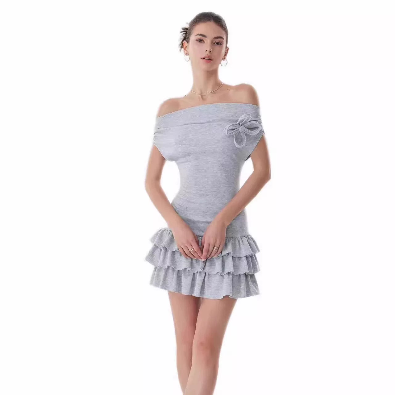 Lorbrv| One-Shoulder Blue Fit-and-Flare Mini Dress for Women