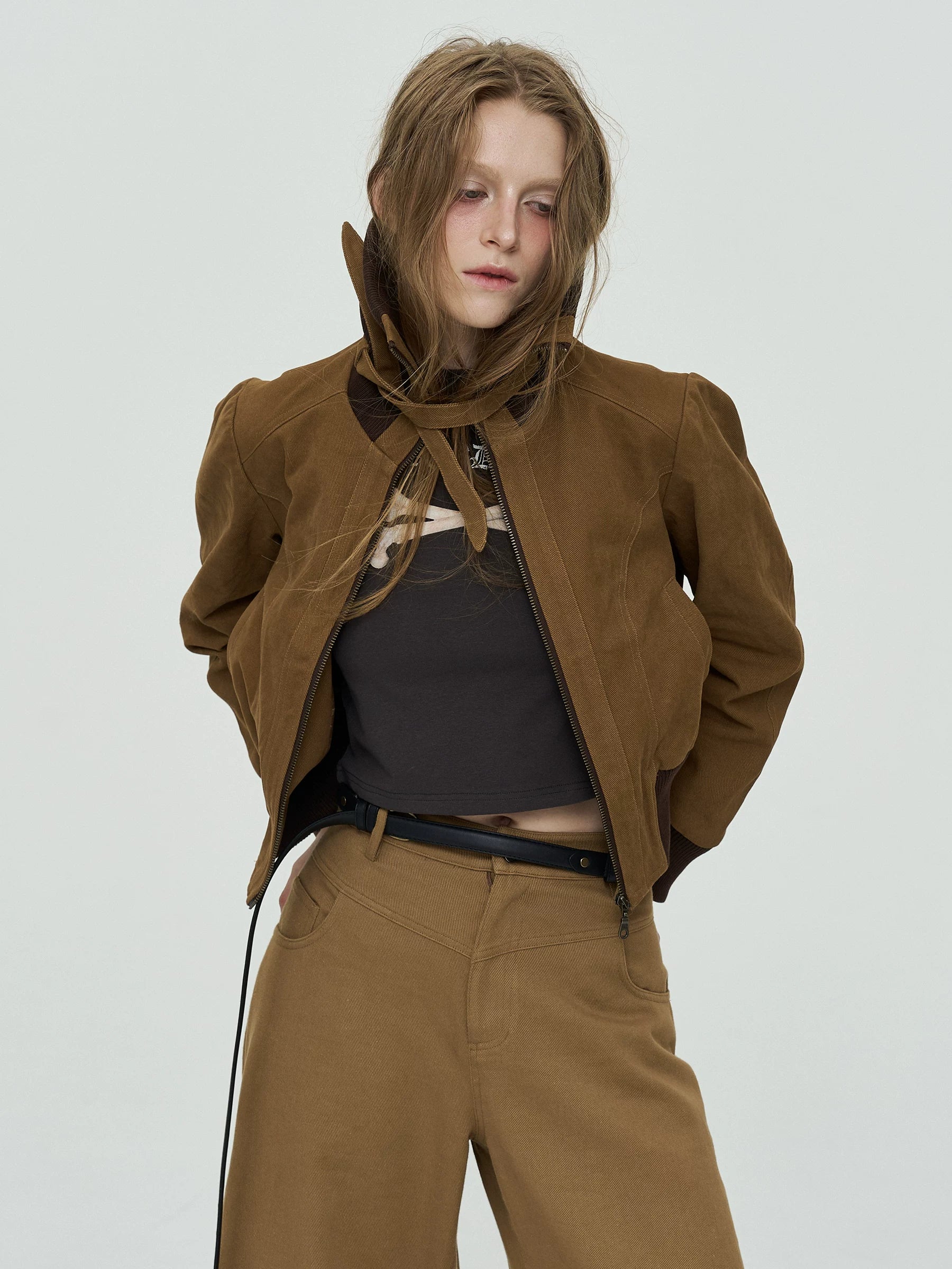 Lorbrv | American-Style Cuban Collar Stitched Short Work Jacket for Women