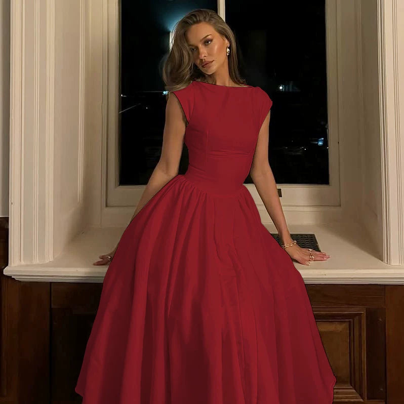 Lorbrv | French Solid Color Sleeveless Backless Slim Dress