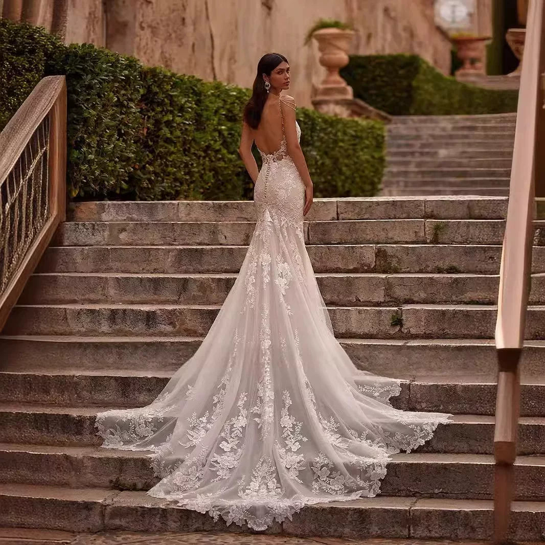Lorbrv | European-American High-End Hollow Lace Mermaid Tail Wedding Dress
