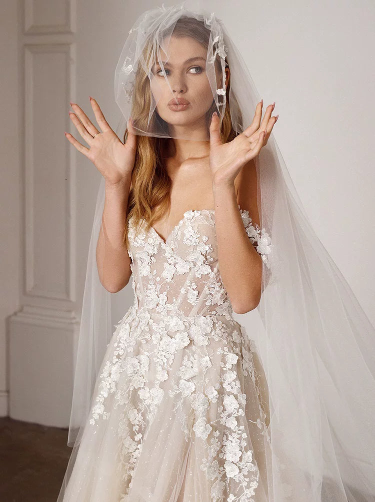 Lorbrv | French Fairy One-Shoulder Lace Wedding Dress with Trailing Slim Silhouette