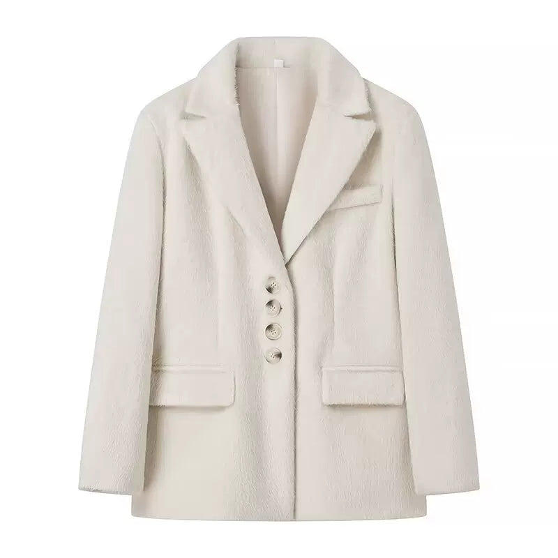 Lorbrv | Gold-Style Woolen Mid-Length Blazer for Women