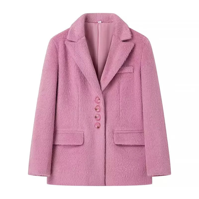 Lorbrv | Gold-Style Woolen Mid-Length Blazer for Women