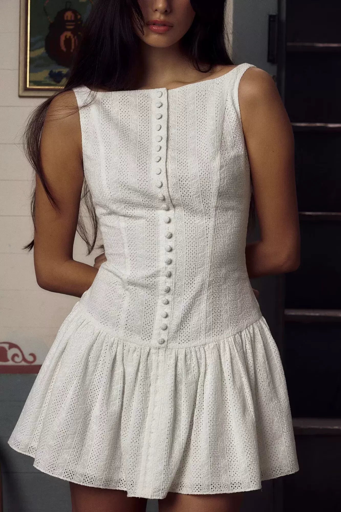 Lorbrv| American Retro Lace Embroidered Backless Sleeveless Suspender Dress