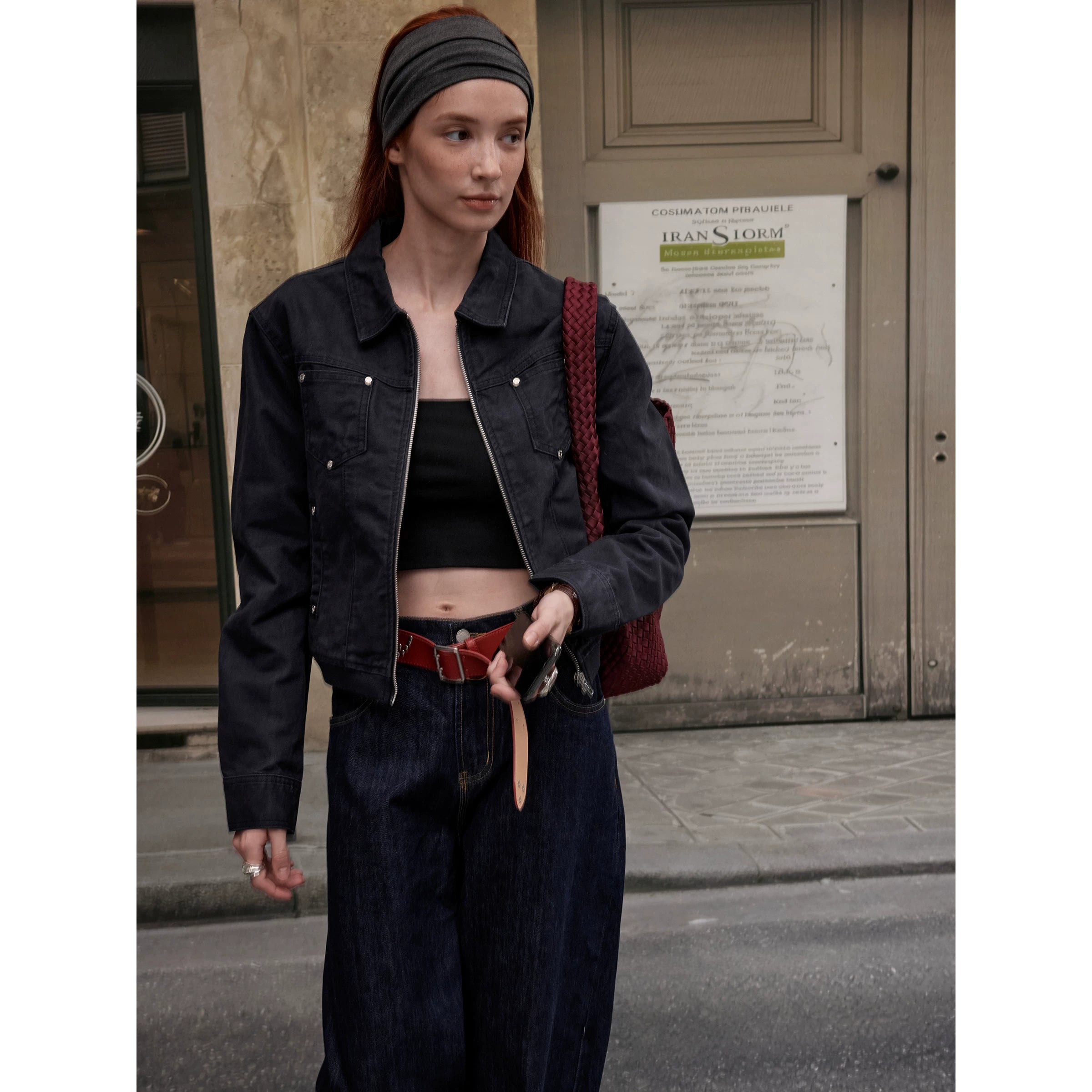 Lorbrv | American Retro Short Motorcycle Jacket for Women