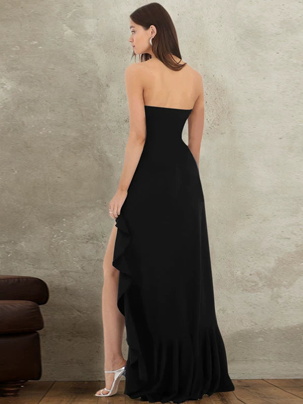 Lorbrv | European-American One-Shoulder High-Slit Lace Dress for Women