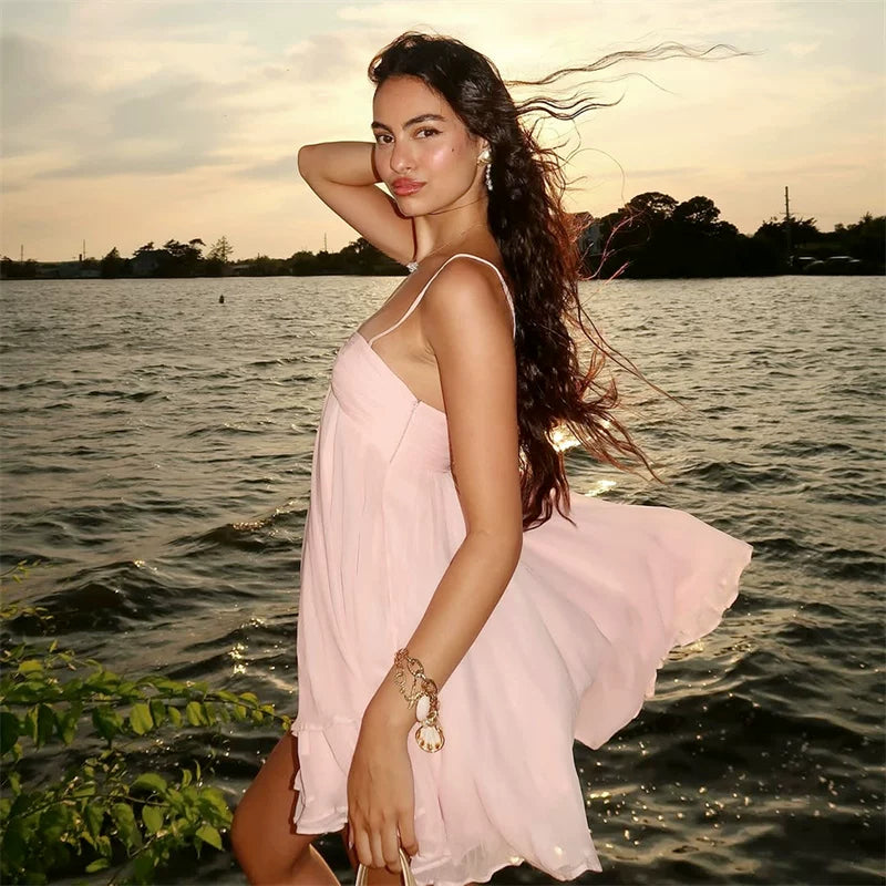 Lorbrv | Pure Desire One-Shoulder High-Waist Chiffon A-Line Mini Dress for Women