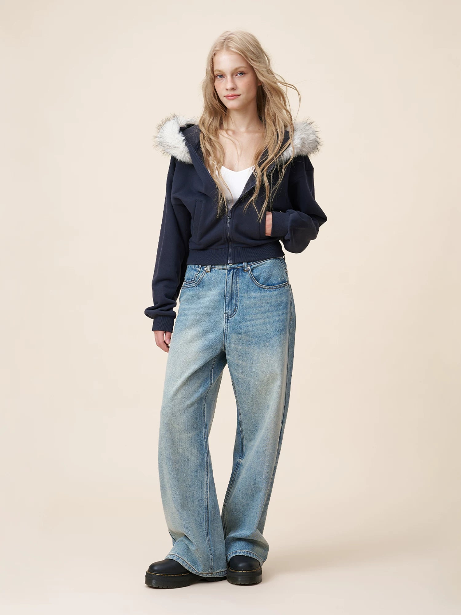 Lorbrv | American Retro Detachable Hood Fur Collar Short Jacket