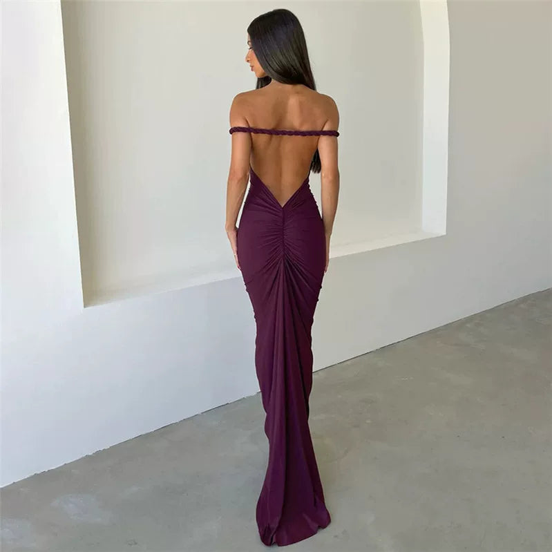Lorbrv | Black Halter Neck Backless Pleated Maxi Dress for Party and Evening