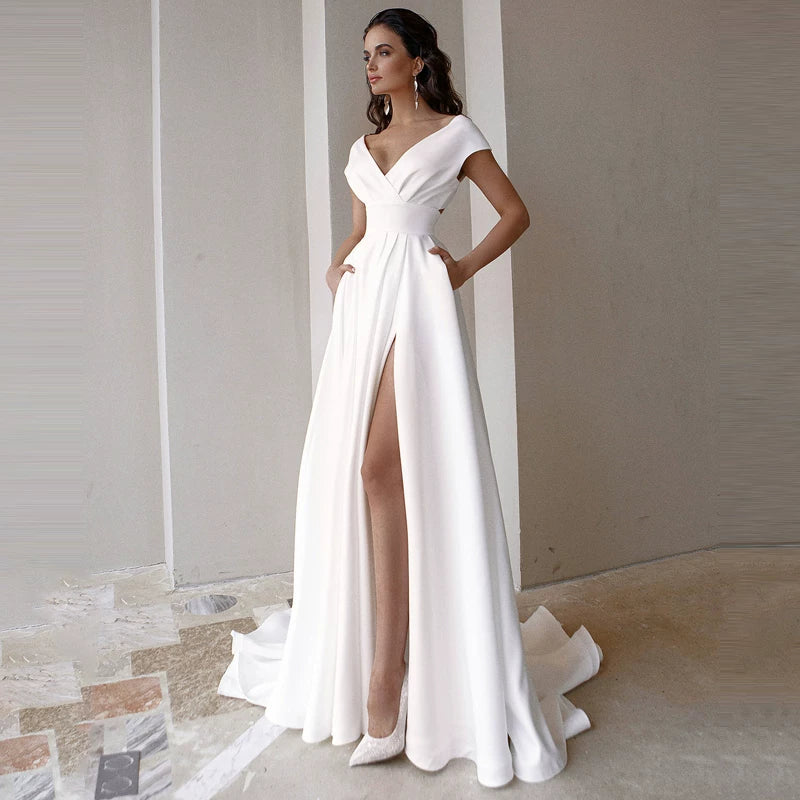 Lorbrv | Ladylike V-Neck Backless Waist-Defining Maxi Dress for Dinner Parties