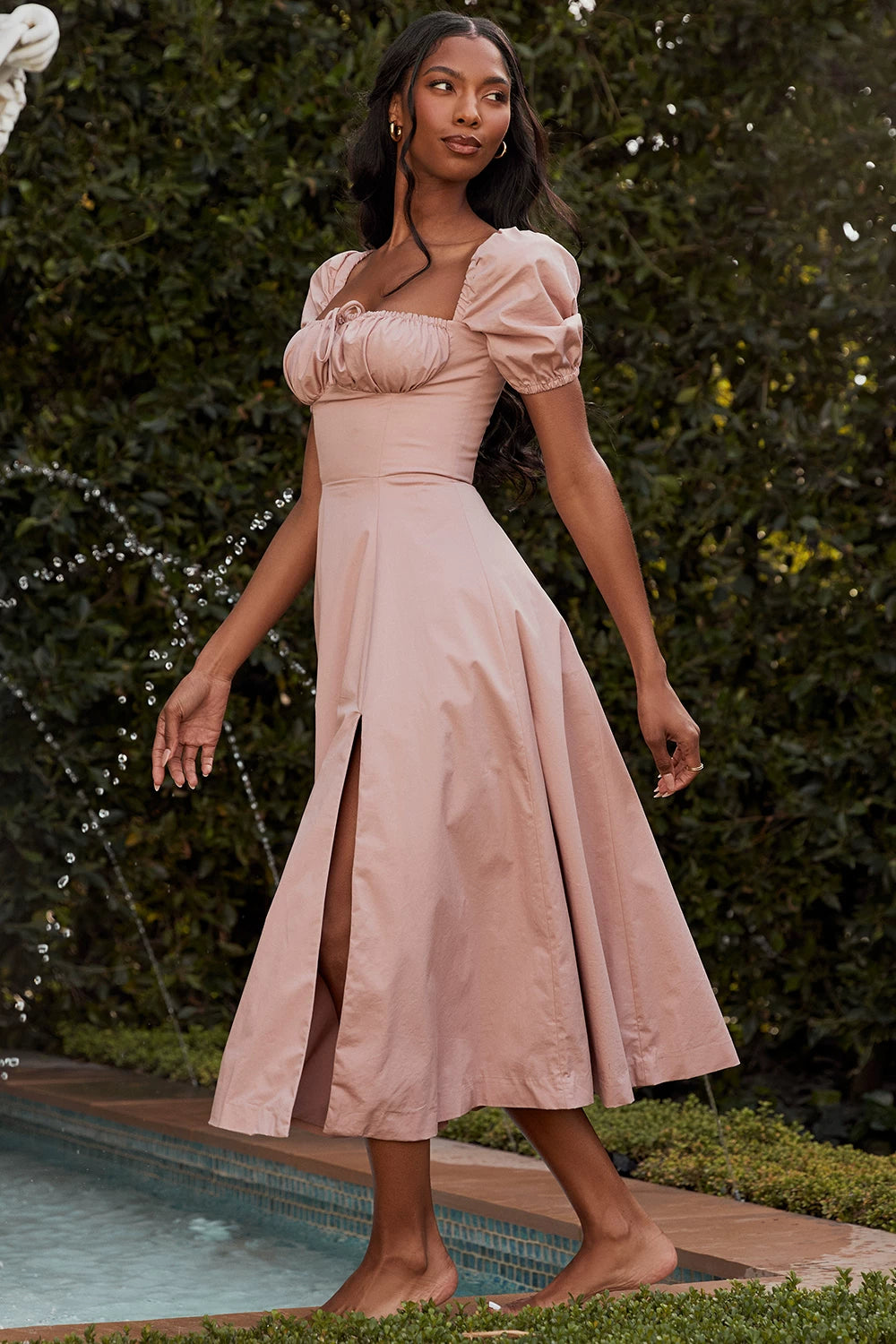 Lorbrv | French Pastoral Square Neck Puff Sleeve Tea Dress