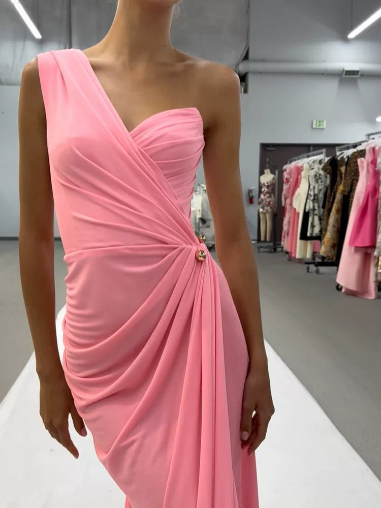 Lorbrv | European-American One-Shoulder High-Slit Evening Dress